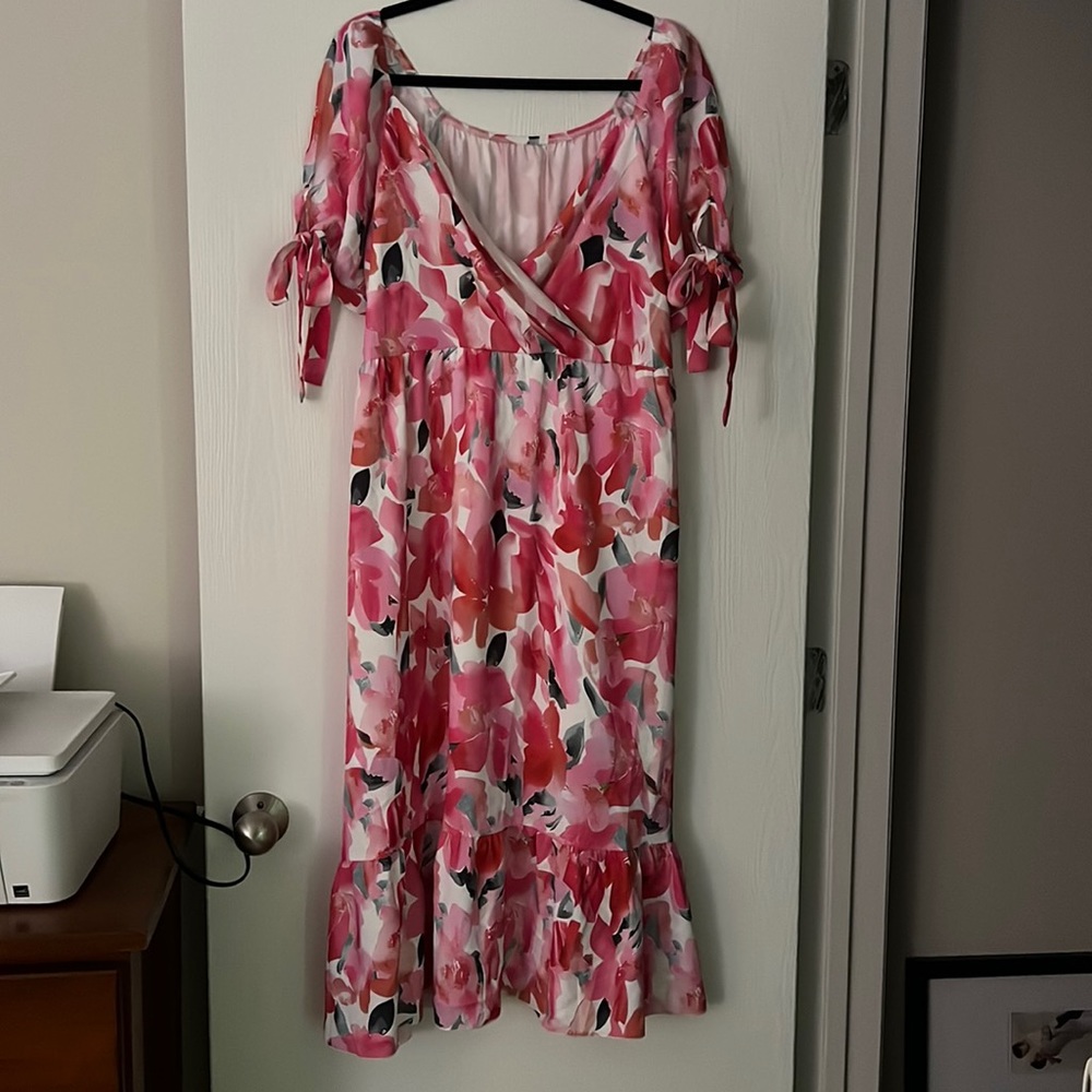 BLENCOT Women's Summer Deep V Neck Floral Print A-Line Elastic Waist Maxi Dress